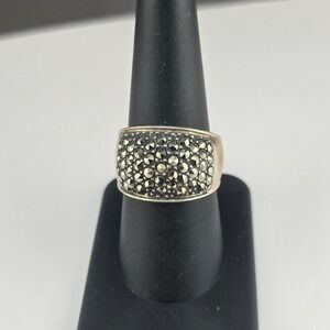 Vintage Estate Ring Sterling Silver Marcasite Pave Dome Wide Band 9